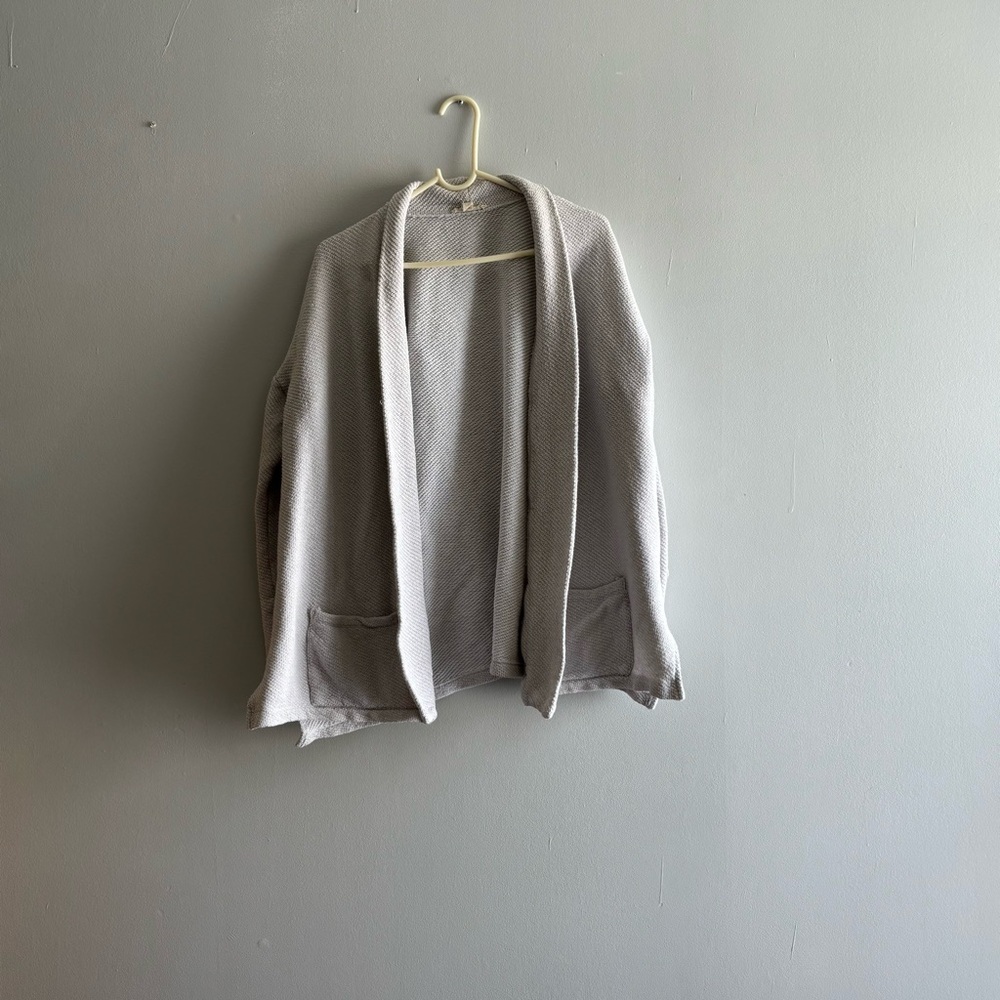 EILEEN FISHER light Gray Knitted Cotton Open Cardigan Size M Women Casual